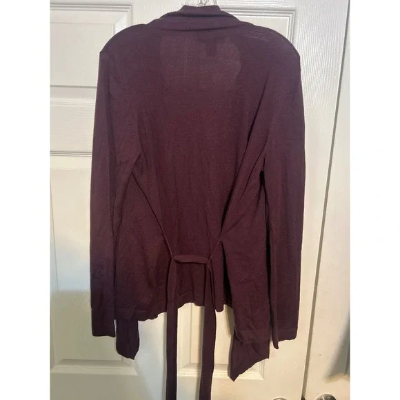 Kenneth Cole New York Womens XL Plum Burgundy Ruffle Tie Waist Cardigan Sweater - Picture 3 of 3